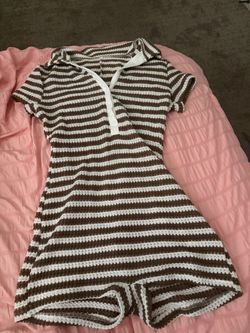 Brown and White Striped Knit Romper size medium