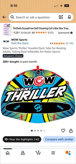 Wow Sports Thriller Towable Deck Tube for Boating Adults, Tubing Boat Inflatable for Water Sports