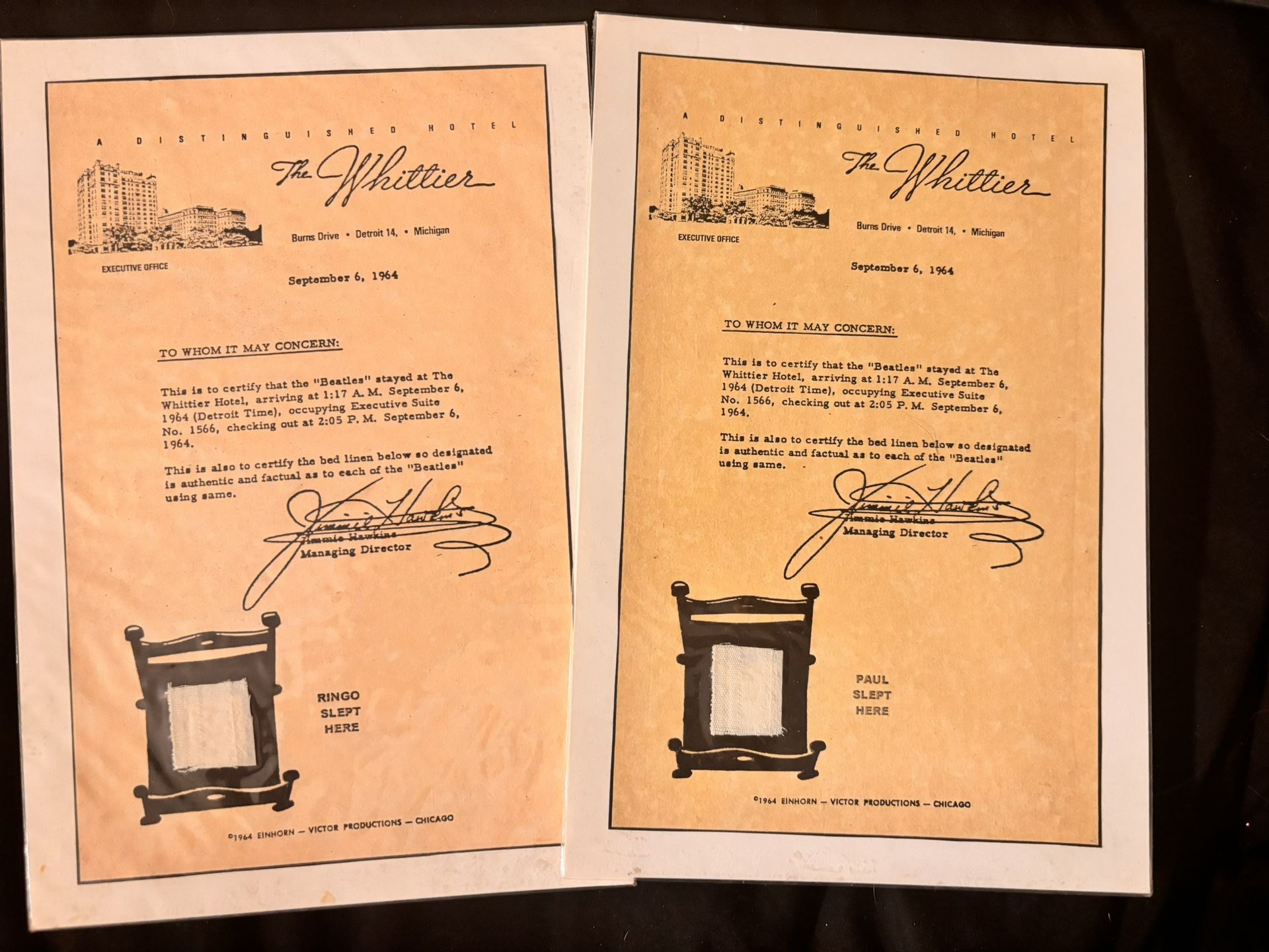 Beatles Memorabilia Ringo & Paul Whittier Sheets