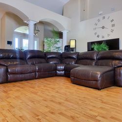 Brown Real Leather Power Reclining Sectional Couch - FREE DELIVERY - $799 🛋 🚚