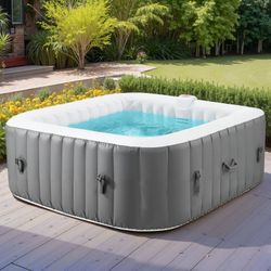 1634e  4-6 Person Outdoor Portable Inflatable Heated Hot Tub with 130 Bubble Jets, Square Inflatable Heated Pool Spa with Insulated Cover, Insulated C
