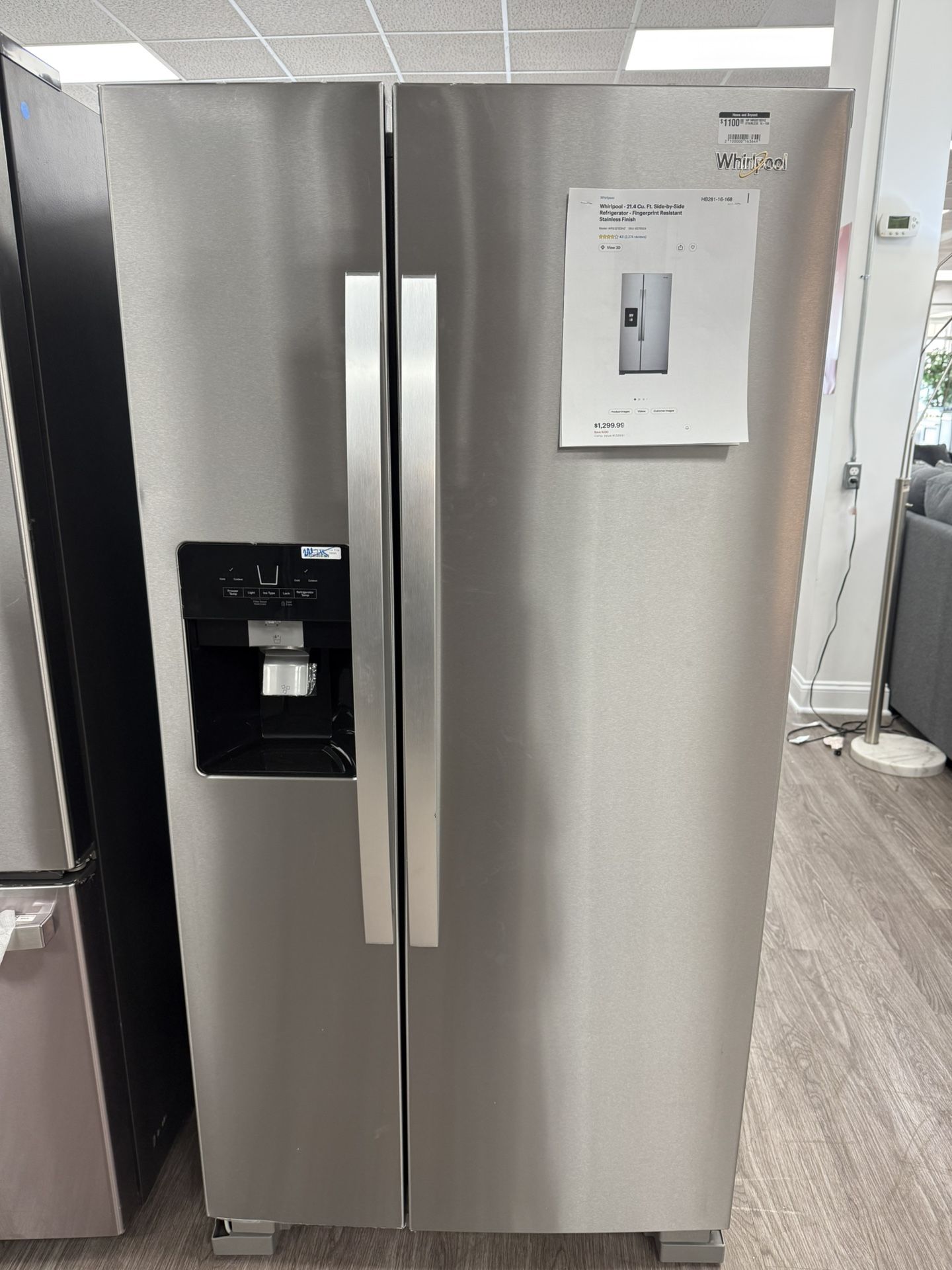 Whirlpool - 21.4 Cu. Ft. Side-by-Side Refrigerator - Fingerprint Resistant Stainless Finish Model: WRS321SDHZ