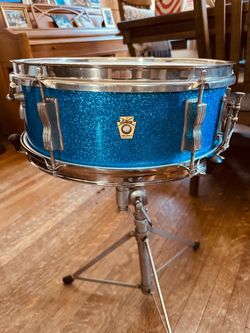 1960s Ludwig Pioneer Pre-Serial Blue Sparkle Snare Drum