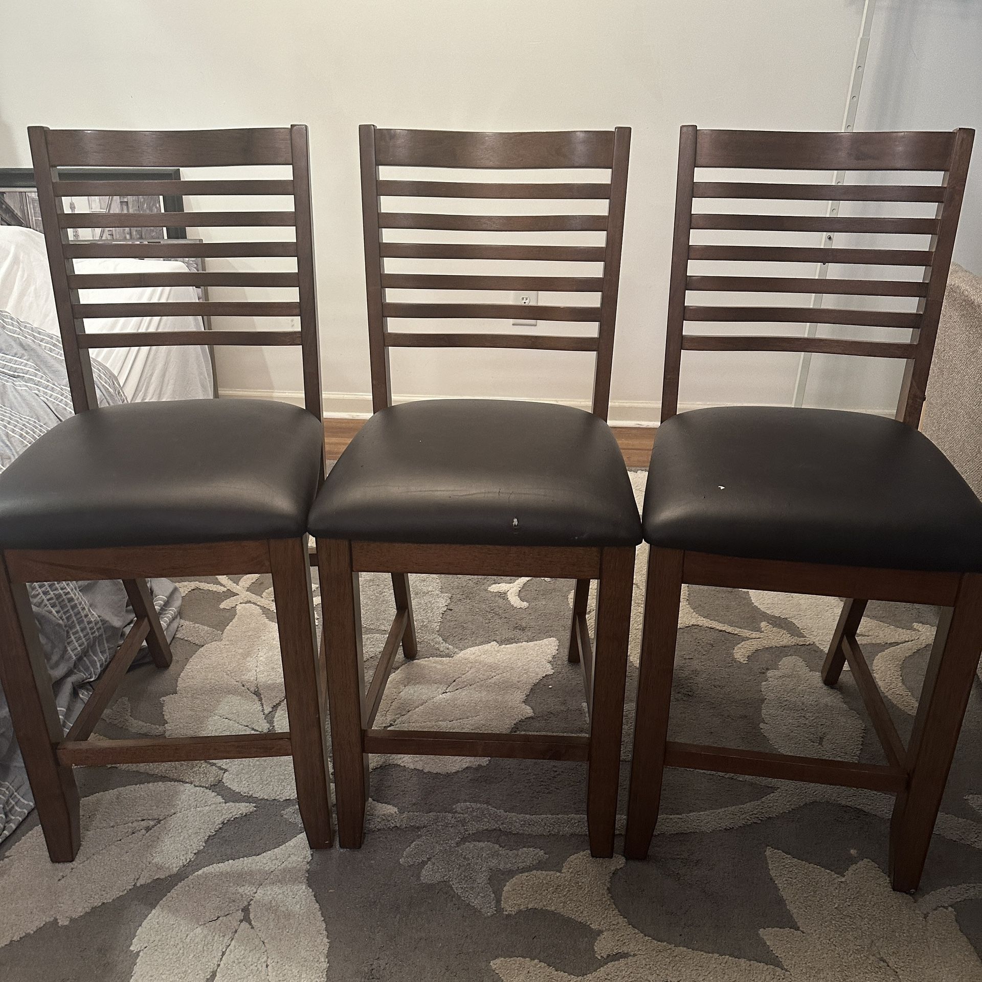 3 Wood & Leather Bar/Counter Height Chairs & Accent Stool