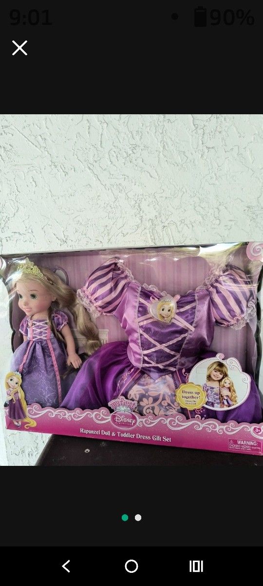 *Disney* Rapunzel doll and toddler dress gift set  Brand new! Fits 2T-4T