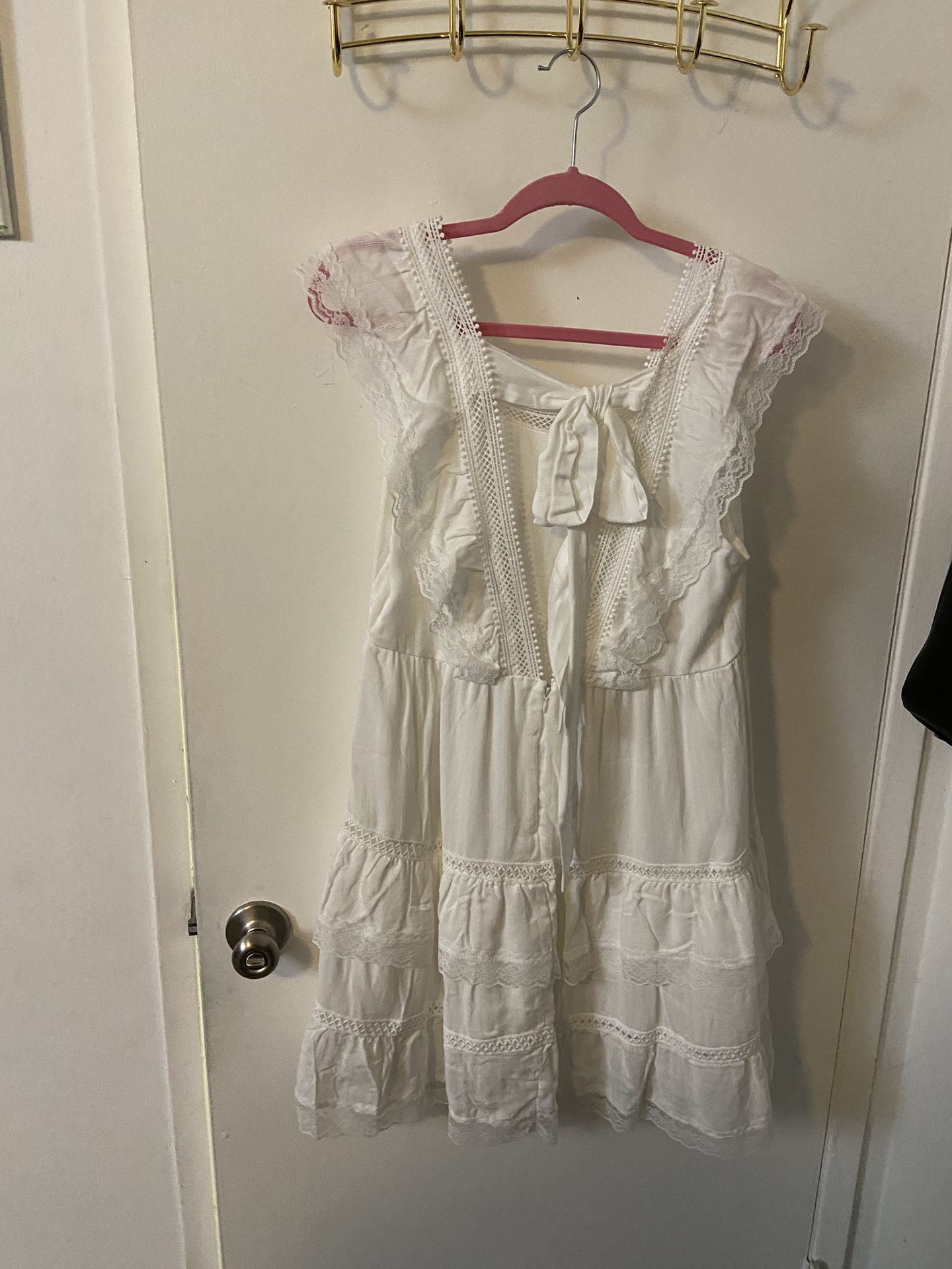 Miranda Lace Trim Apron Mini White Dress