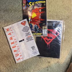 3 Super Man Magazines Sealed, Two From DC Comics 1993 The Black And Red One Not Sure. 