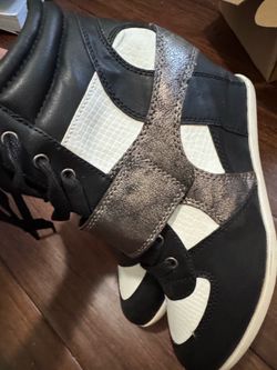 Size 7 Express Black and White High-Top Wedge Sneakers