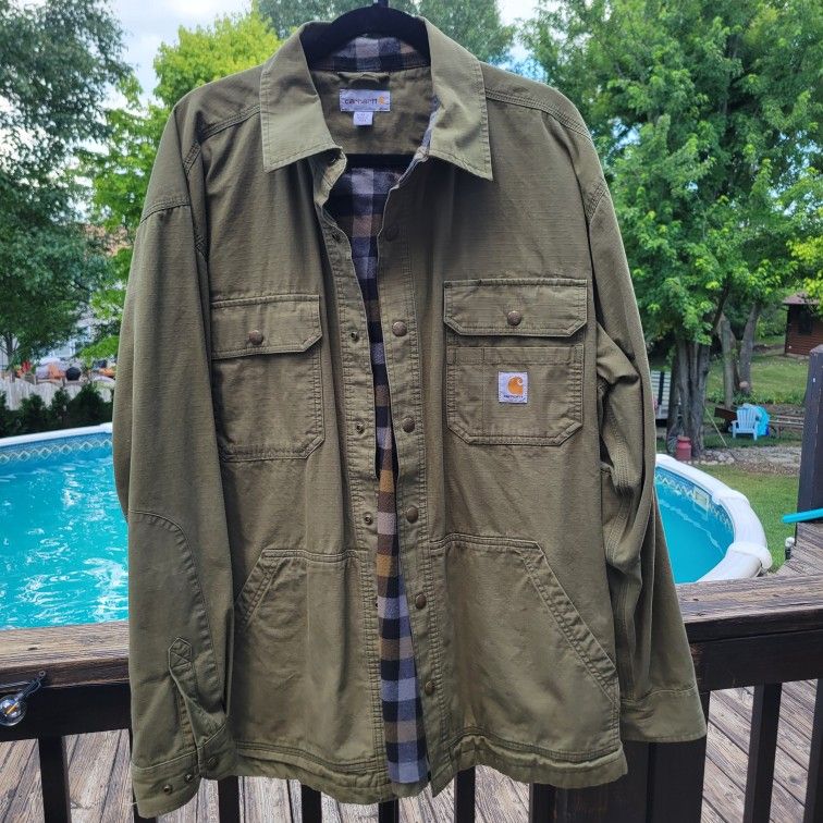 Carhartt Shirt Jacket Mens XL Shacket Snap Plaid-Lined Army Green