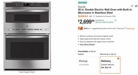 GE 30-Inch Double Electric Wall Oven with Microwave