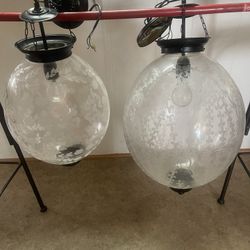 Two Different Sizes Etched Glass Ceiling Fixtures 