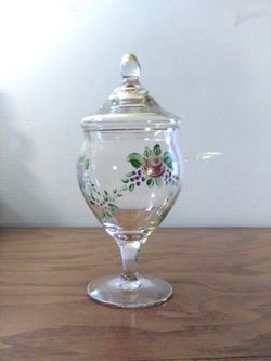 Clear Glass Apothecary Jar Floral Decor Gold Trim Thumbnail