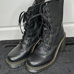 Dr. Martens, Chesney Sendal, Leather, Ankle Boots, Flared Heel Lace Up Boots, Black, Women’s Size 7