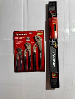 Husky 3-Piece Groove Joint Pliers Set AND Husky 2pk 9in. and 24in. Aluminum Level