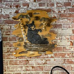 Rustic tiki style Handcrafted MCM Solid Wood Nature Bear Motif