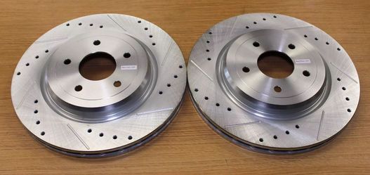C6 Corvette Z06 Rotor Disc Brakes AR82114XL + AR82114XR: Drilled Slotted REAR