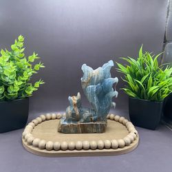 Hand Carved Blue Onyx Nine Tail Fox 439g 5.4”x 3.8” 