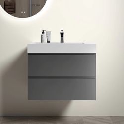 30" Modern Grey Alice Wall-Mounted Bathroom Vanity without Sink