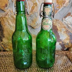 2 - Vintage Grolsch Green Beer Bottle With Resealable Swing Top