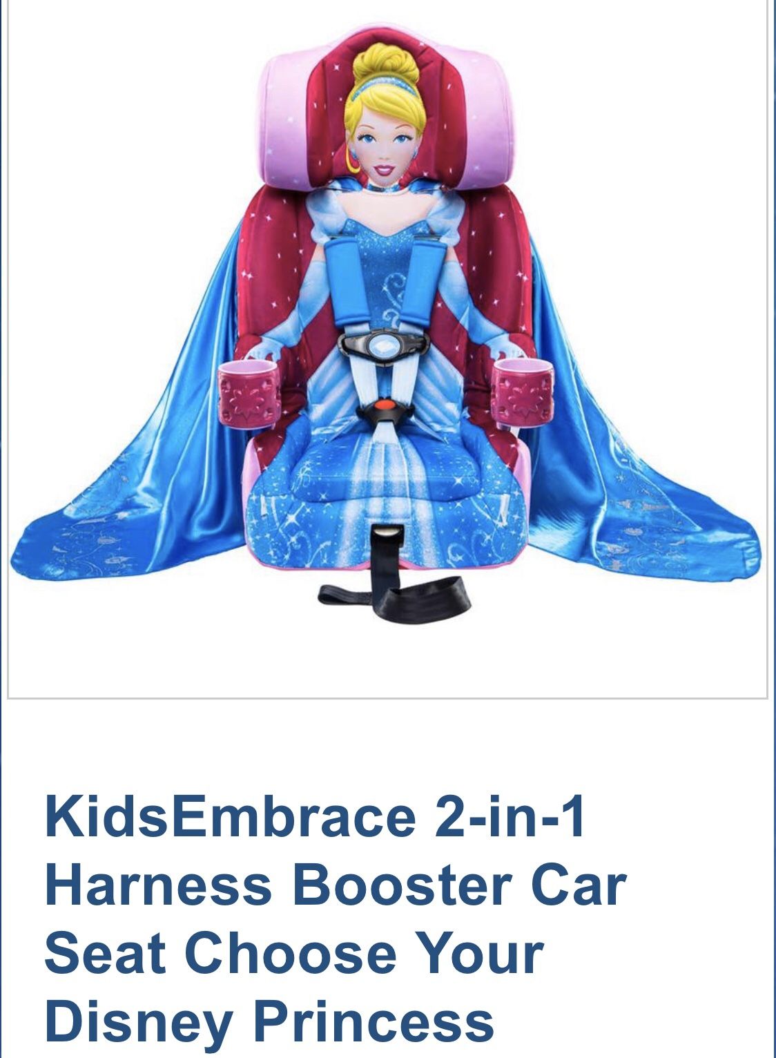 KidsEmbrace 2 in 1 Harness Booster Car Seat Disney Princess Cinderella