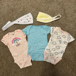Baby Girl Onesies And Head Bonnets
