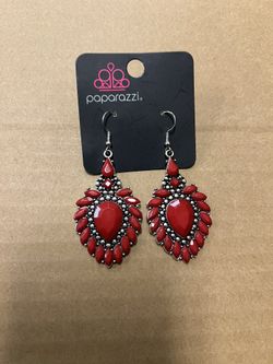 Paparazzi Red Teardrop (Pear-Shaped) Statement Earrings