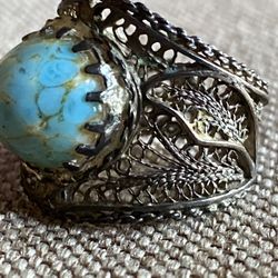 Vintage Ring Sterling Silver And Beautiful Turquaze