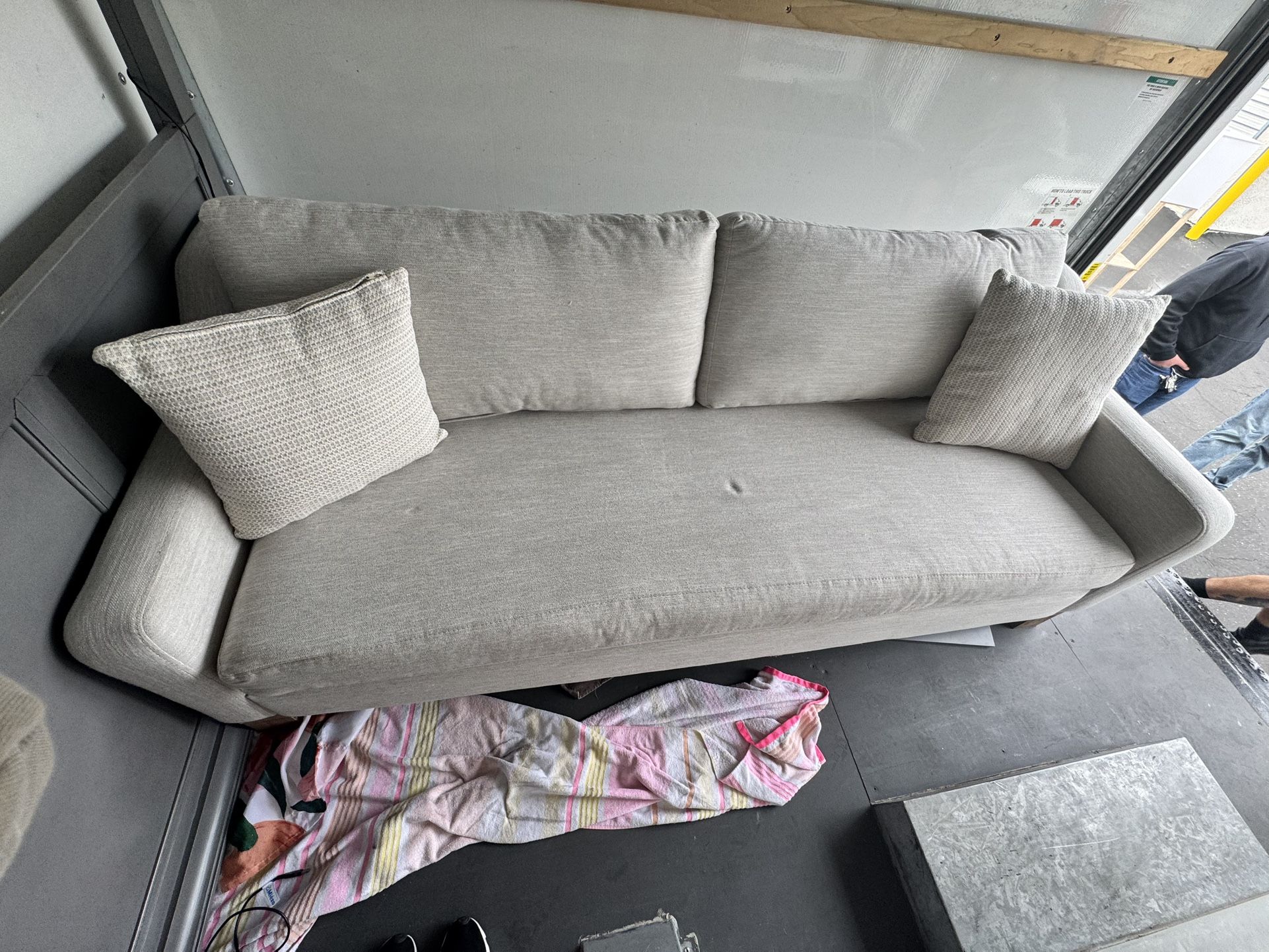 GREY FABRIC COUCH- 90 X 36 X 32”