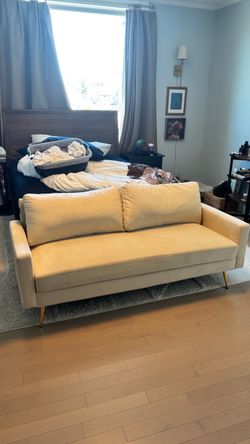 Cream Velvet Sofa with Gold Legs