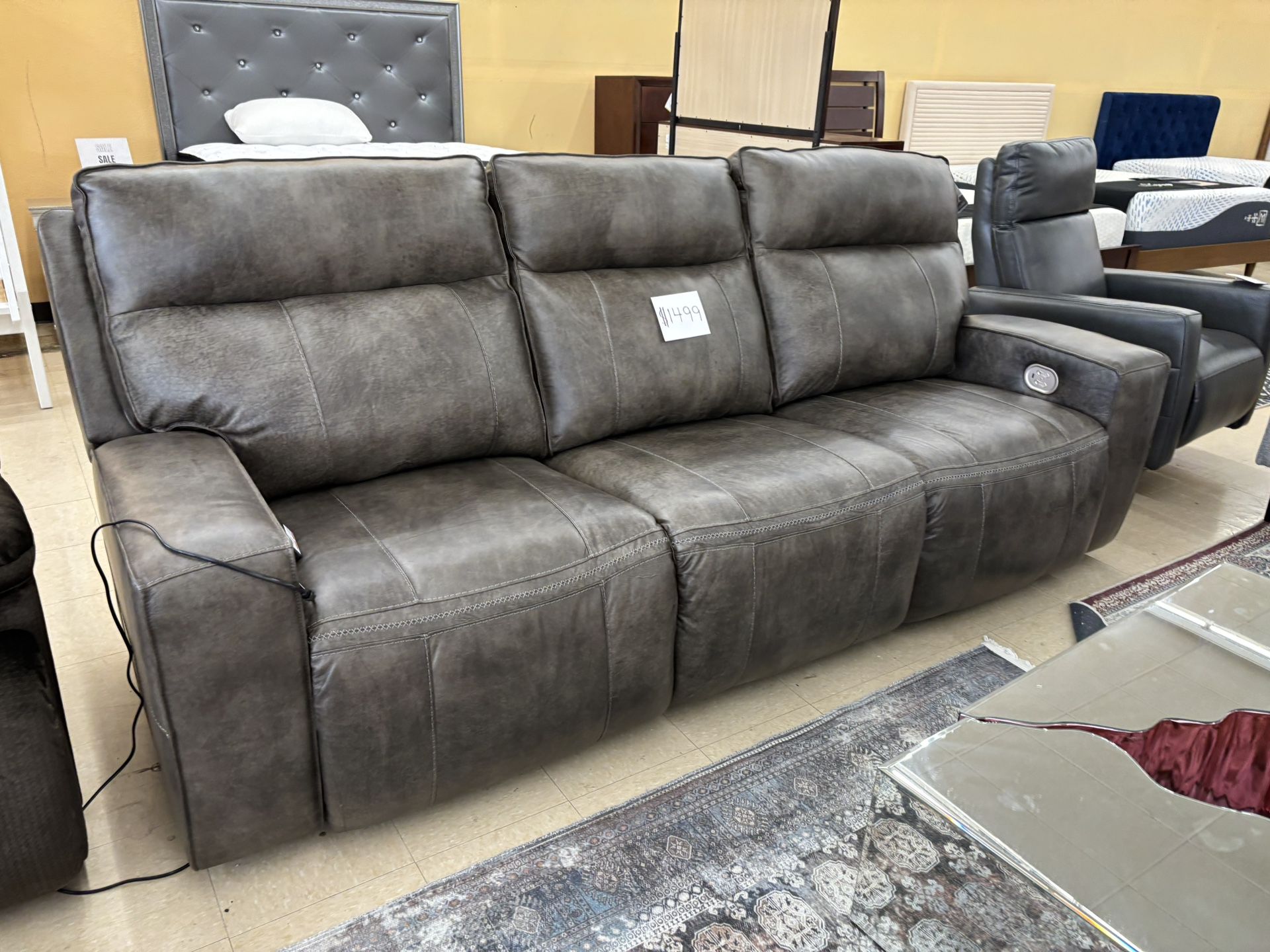 Geniune Leather Gray Power Recliner Sofa ON SALE