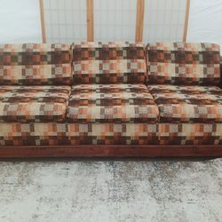 Rare 70s Geometric Tweed Sofabed, Sleeper W/ Tables2