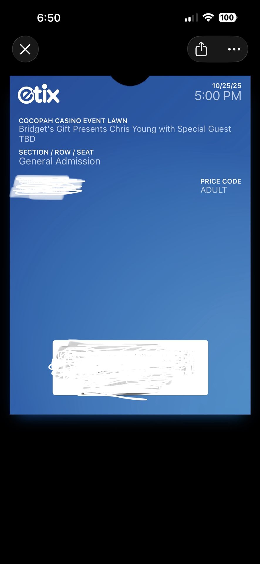 Two Tickets Chris young tonight $160