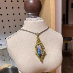 In Stock! Heavy Industry Pure Hand-Wound Labradorite Pendant Natural Stone Jewelry Brass