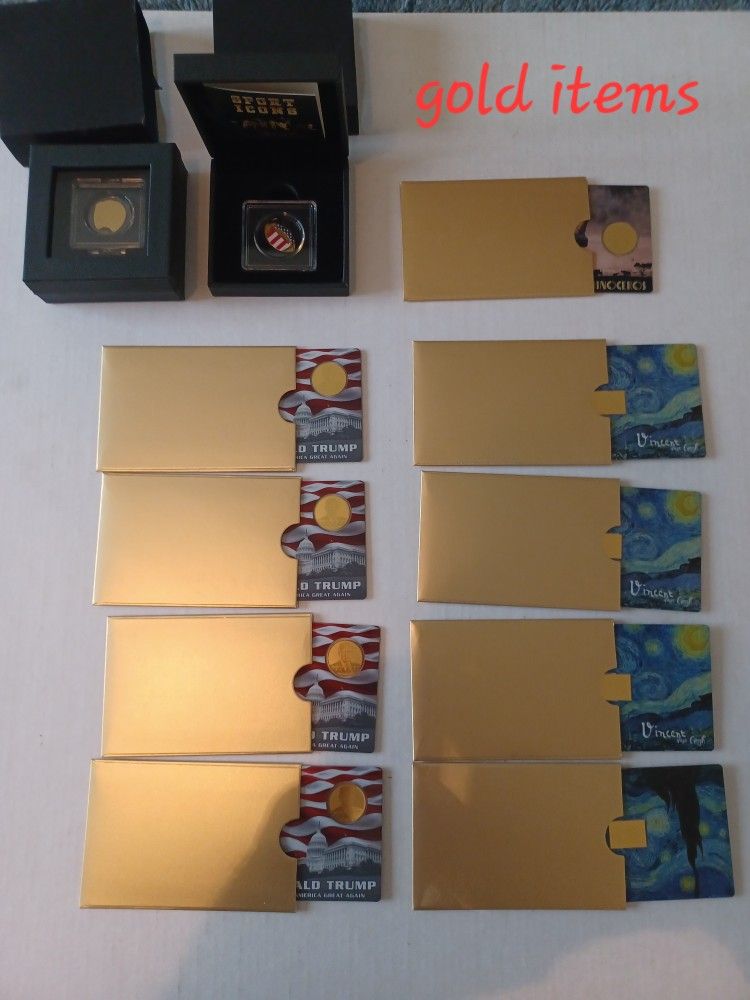 Trump, Vincent Van Gogh,  Ect. Small Gold Coins  With Card