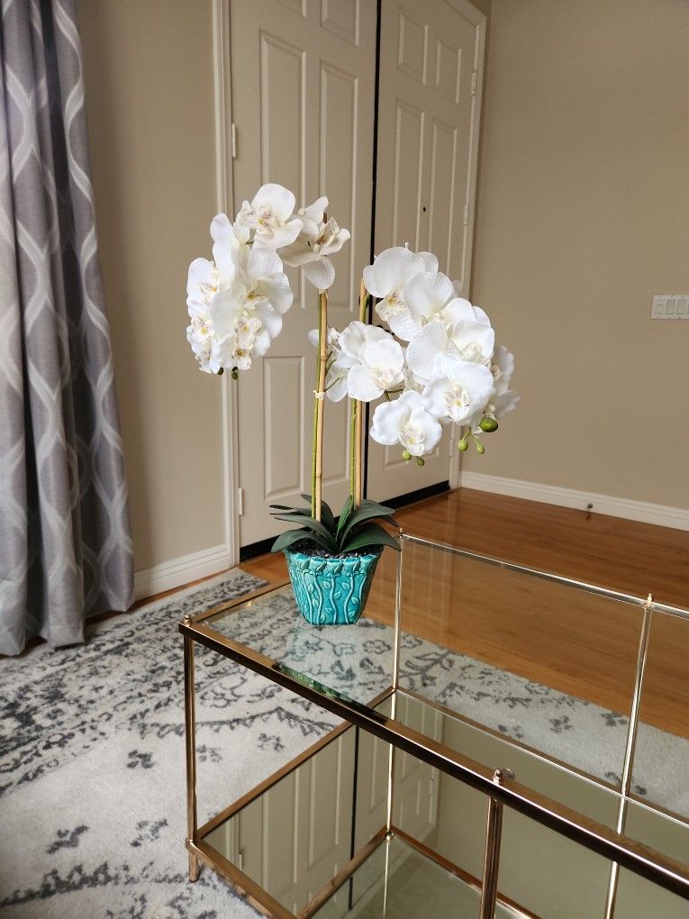 Faux White Orchid Pot