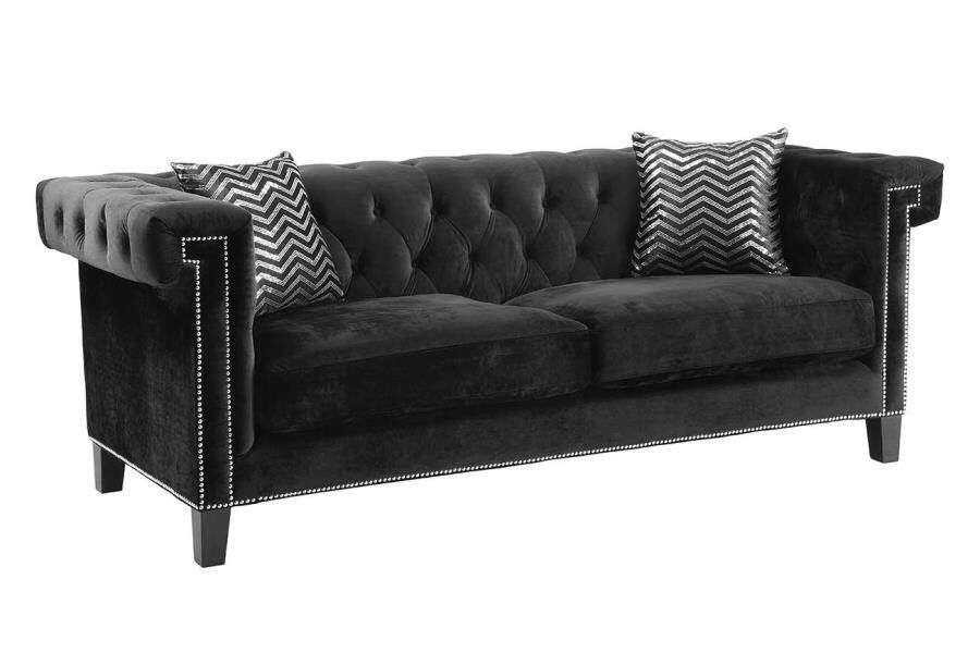 Black velvet new 3 seater sofa couch tufted greek key zgallerie gallerie gallery zgallery modani horchow eldorado dorado chair microfiber suede