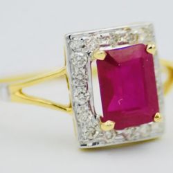 Natural DIAMONDS Simulated Ruby 0.25 14kt Solid Yellow Gold Ring Size 7# NEW