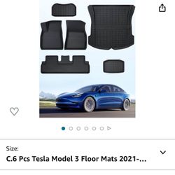 CreeKT Tesla Model 3 Floor Mats 2021- 2023, All Weather Floor Liners Trunk Mat Cargo Liner Front Rear Frunk Mats Full S