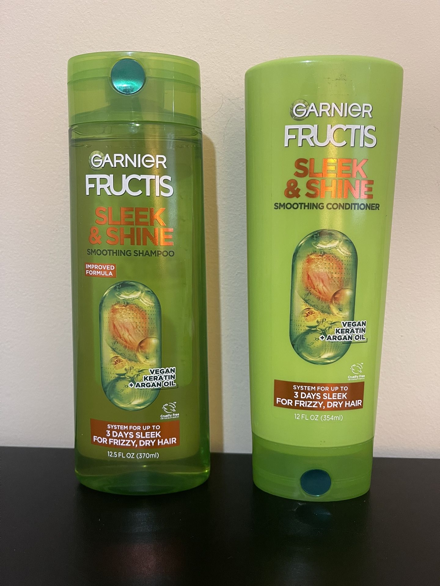 1 Set Garnier Fructis Sleek & Shine Shampoo 12.5 fl oz & Conditioner 12 fl oz New