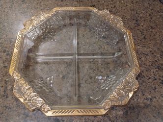 Vintage Jeanette glass serving plate gold trim.