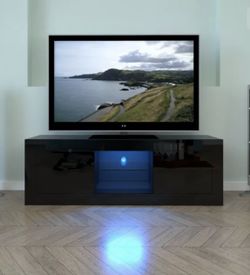 TV Cabinet Stand Unit LED Lights Shelves 2 Drawers Wood Console Table Home