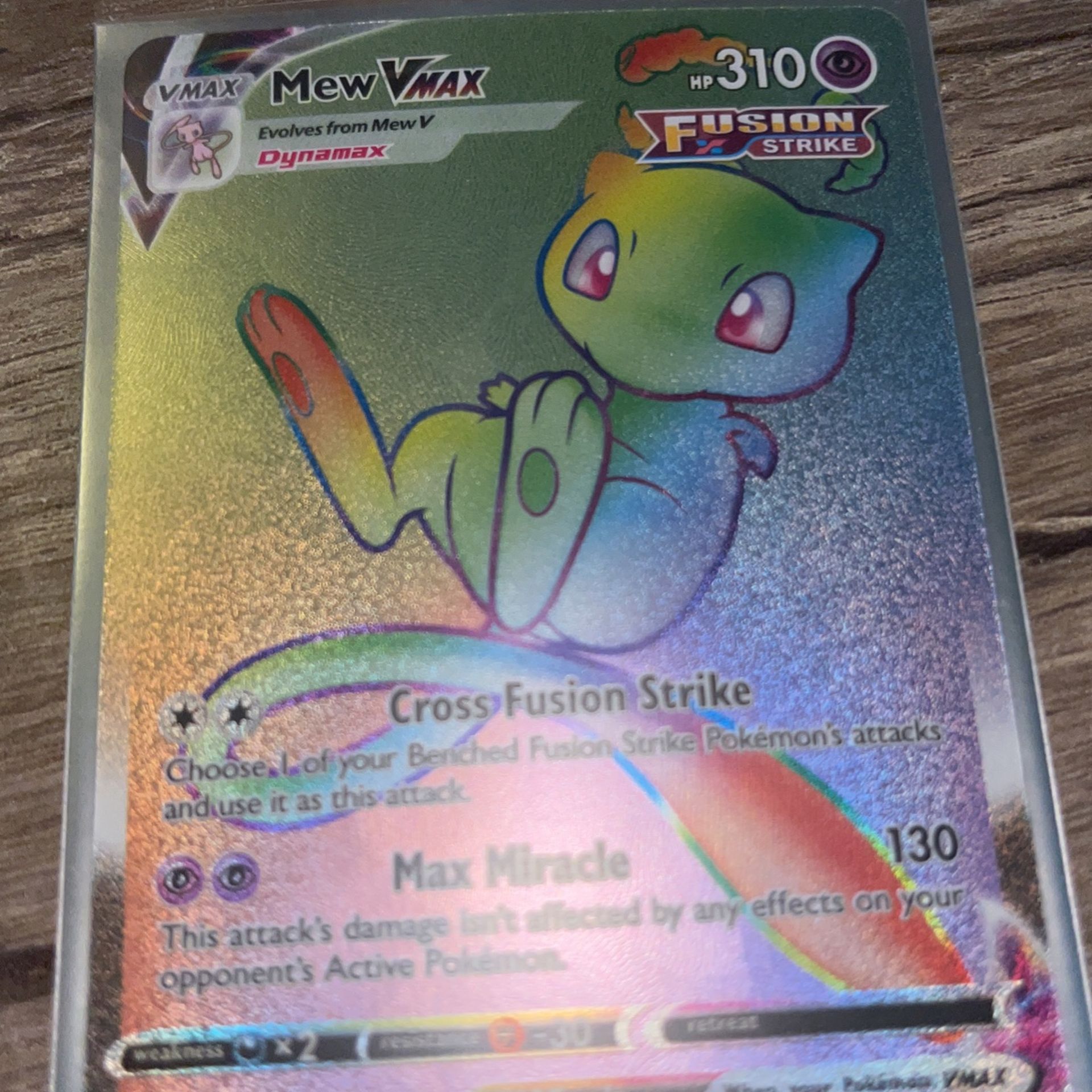Rainbow VMAX Mew Fusion strike Pokémon card.
