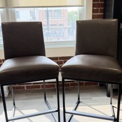 2 Restoration Hardware Grey Leather Bar/Counter Stool 