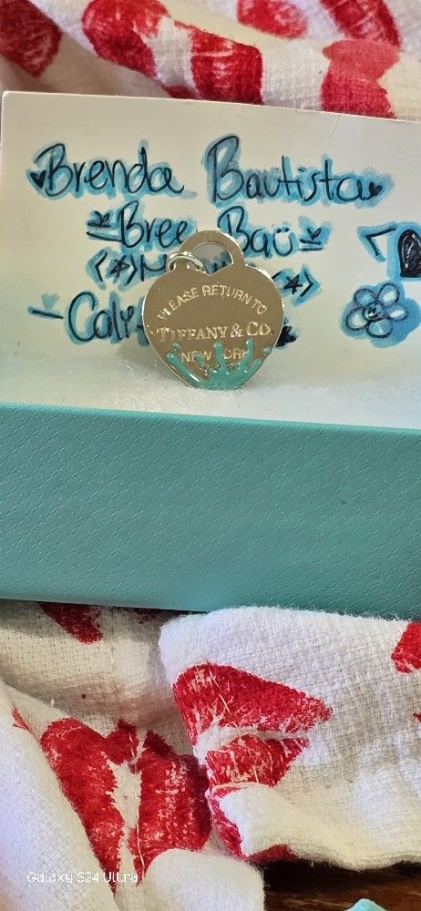 Tiffany & Co Blue Splash Enamel Heart Charm In Silver