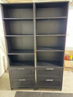 Moving Sale: Pair of IKEA Black Tall Bookcases with Drawers (Set of 2)