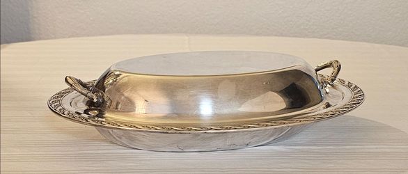 Vintage  Oval Silver Plated Serving Dish  with Lid with Handles  Unmarked