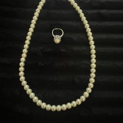 Pearl Necklace And Ring. 