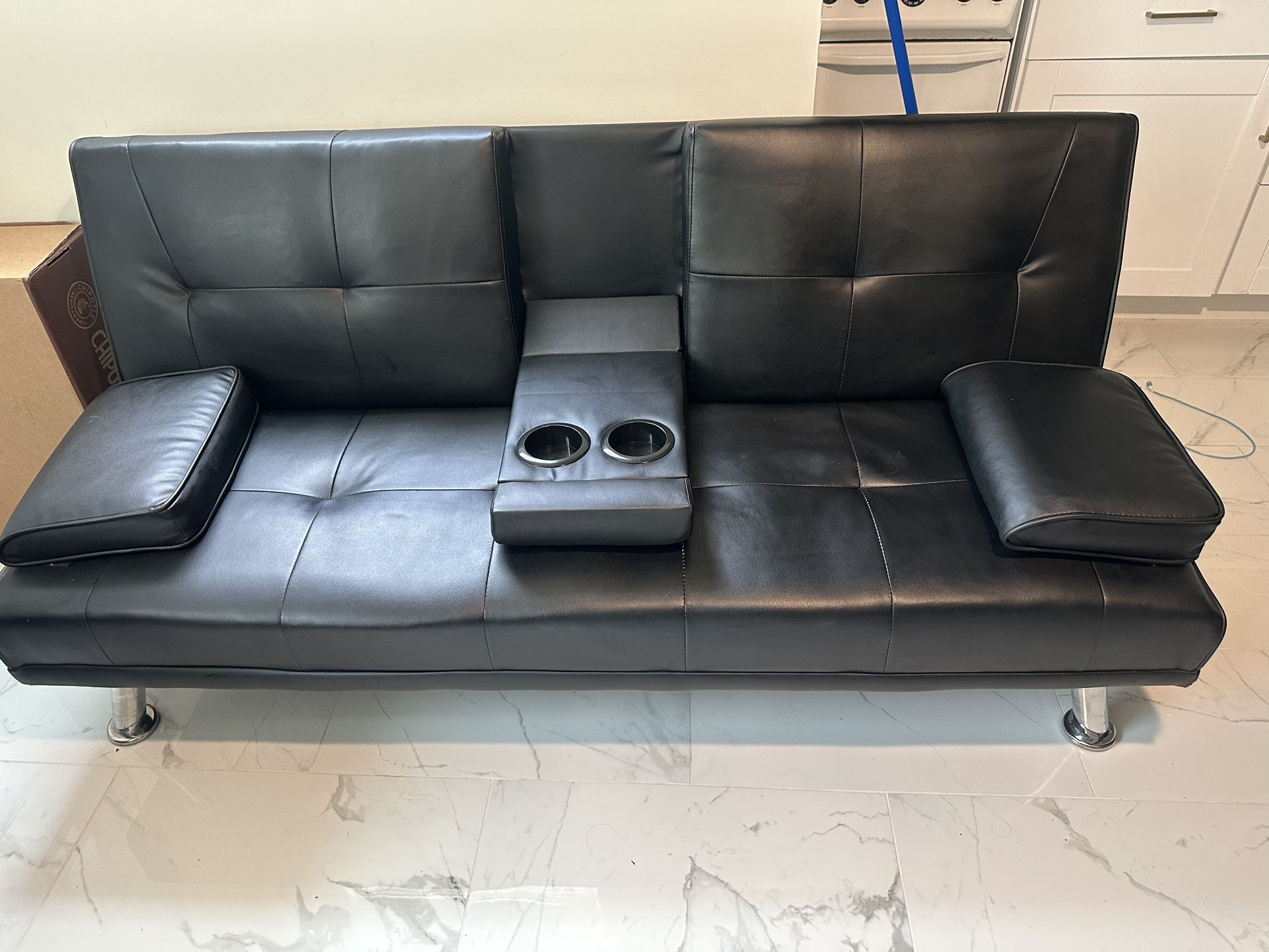 Black Leather Futon Couch 