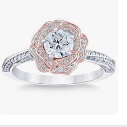 Round Brilliant 1.00 ctw VS2 Clarity, I Color Diamond 18kt Rose Gold & White Gold Rose Ring 