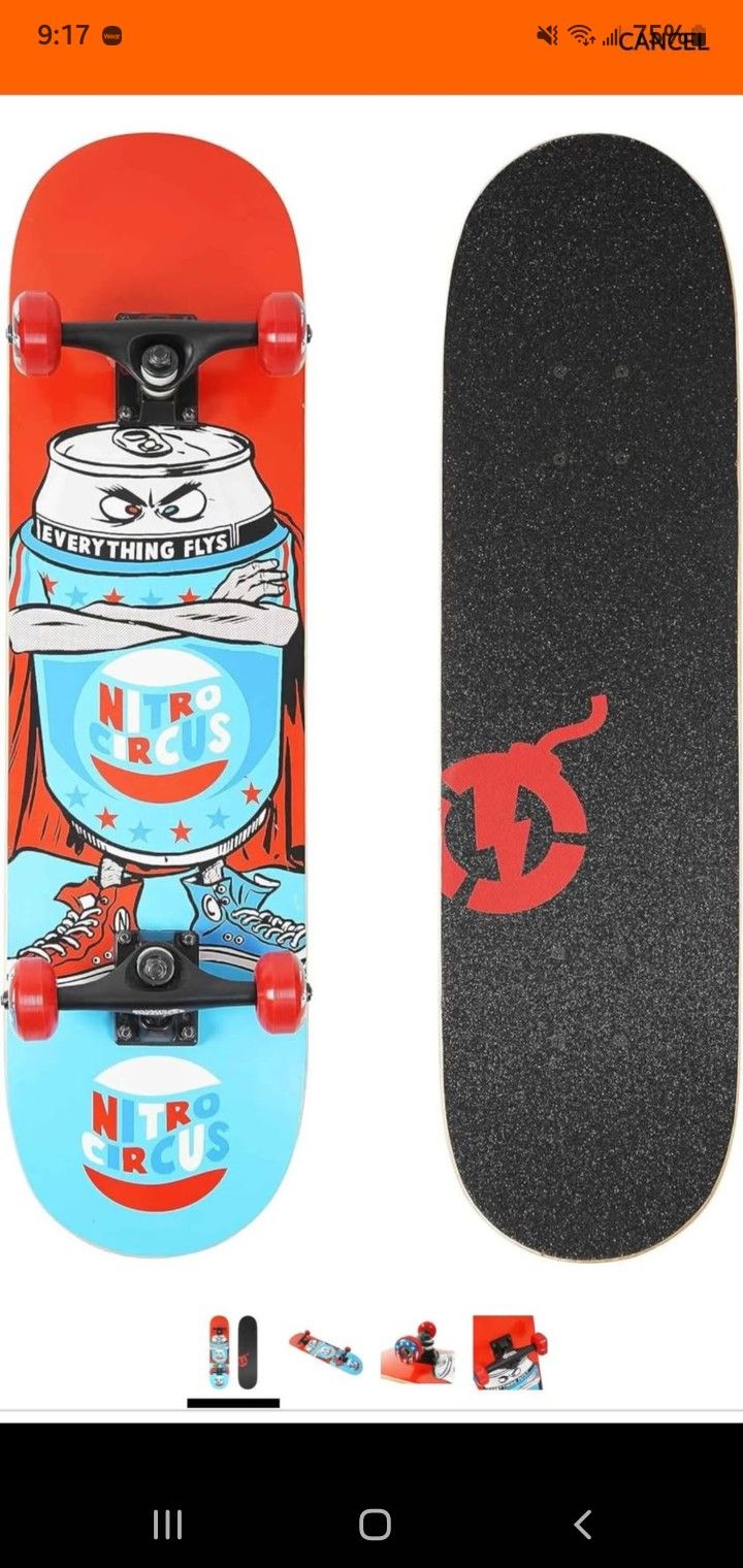 Brand New in Box Nitro Circus Red Skateboard, Complete, (31" Inch x 7.75" Inch) 9 Ply Maple, 53mm